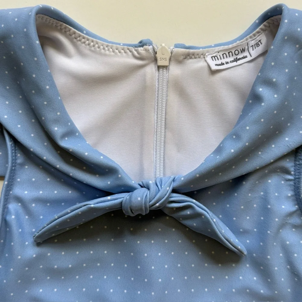 Minnow Girl's Mulberry Blue Dot Sailor One-Piece Swimsuit - Size 7/8T